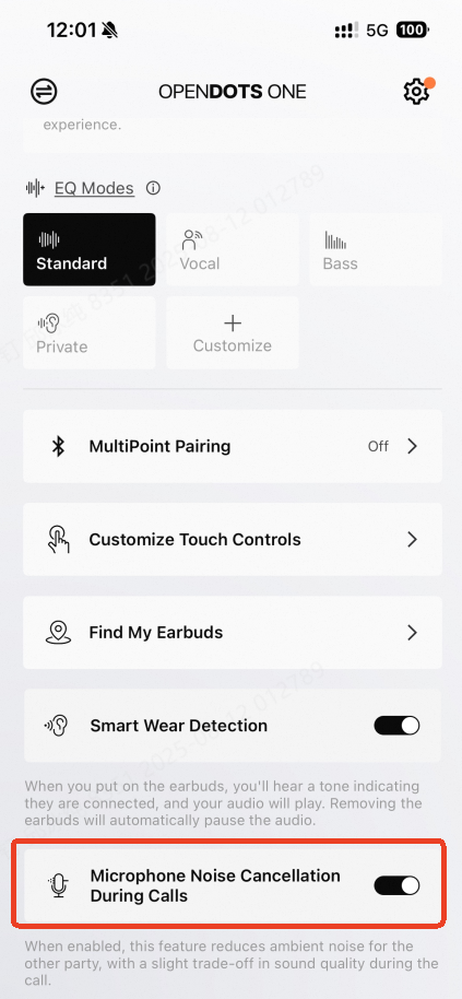 Mic noise cancelation is not working on OpenDots ONE during calls.