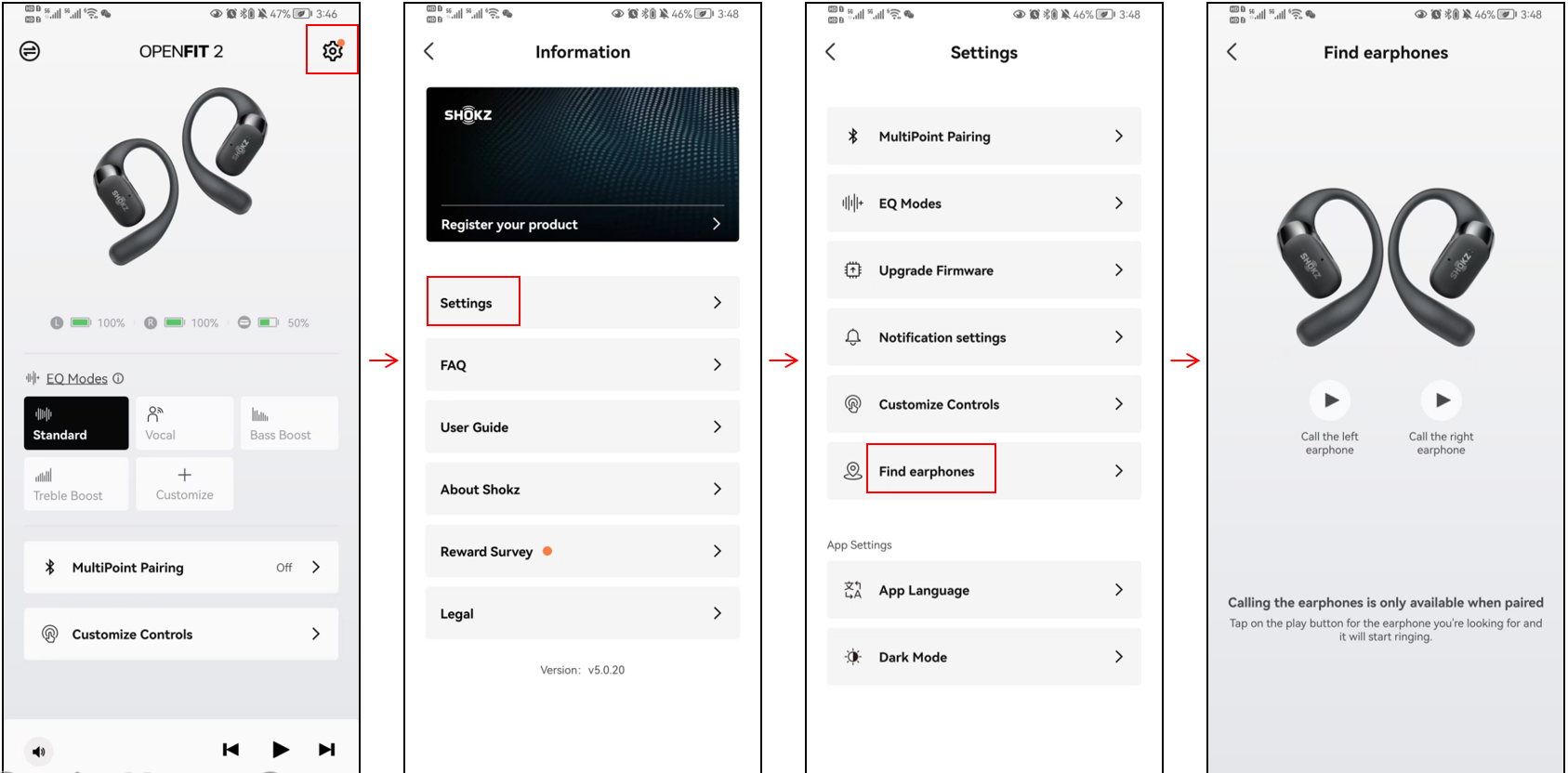 Using Bluetooth and phone tools to locate shokz earbuds